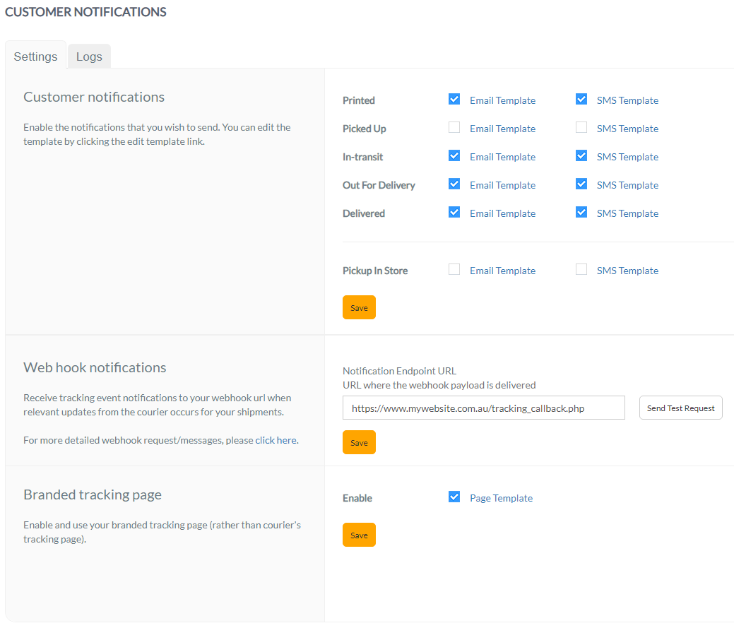Webhook Notifications Starshipit