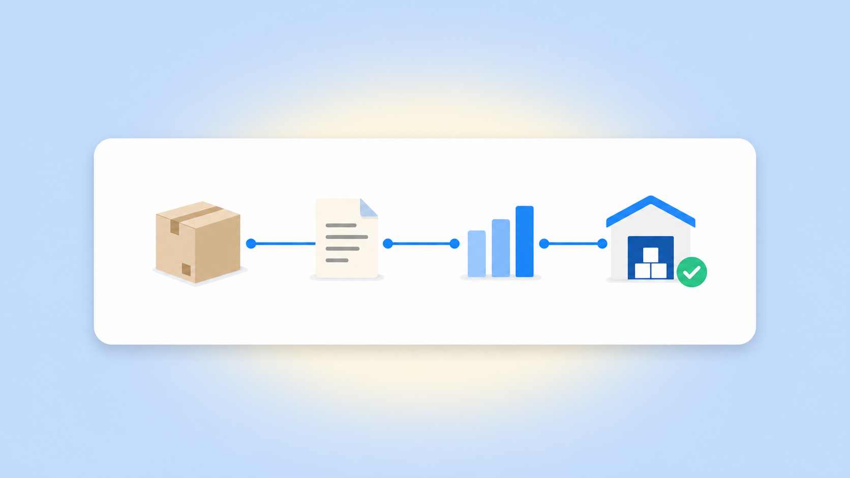 Illustration showing product, purchase-order and inventory data flowing into a warehouse.