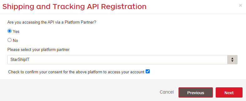 Platform Partner selection with Starshipit chosen