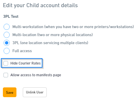 Hide Courier Rates setting