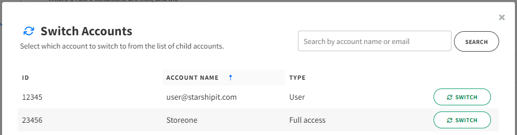 Switch accounts in UI 2.0