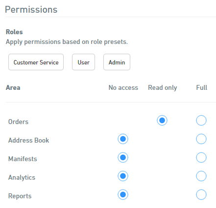 User permissions settings