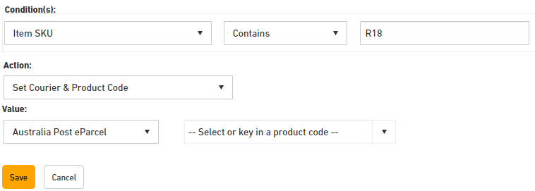 Rule example for alcohol products in Starshipit