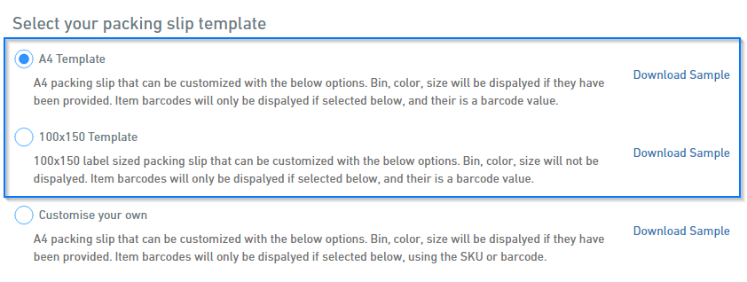 Packing slip template options in Starshipit