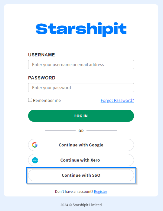 Continue with SSO button on login page
