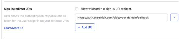 Okta Sign-in redirect URIs configuration